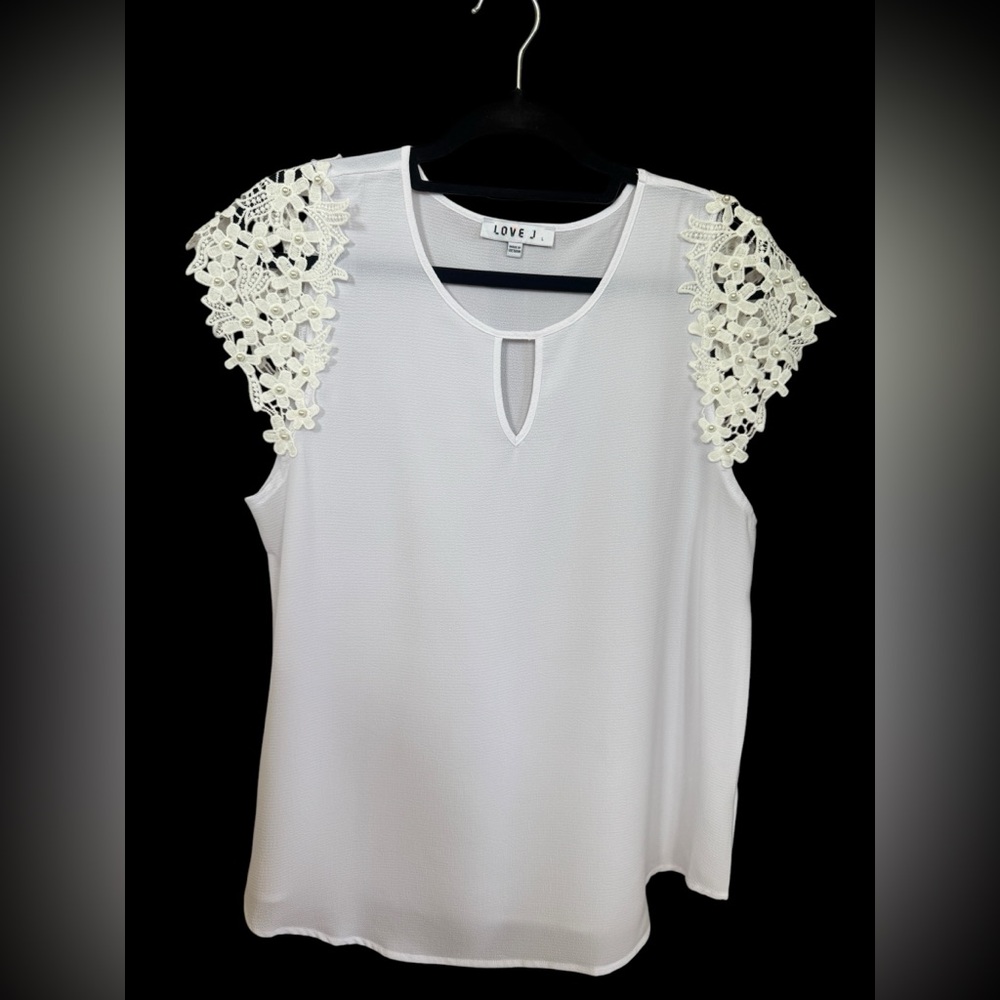 Love J White and Cream Women's Top